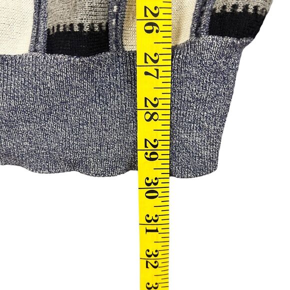 Silver Silk Sweater Mens L Elbow Patch Full Zip Textured Blue White Black Soft! - Picture 10 of 12